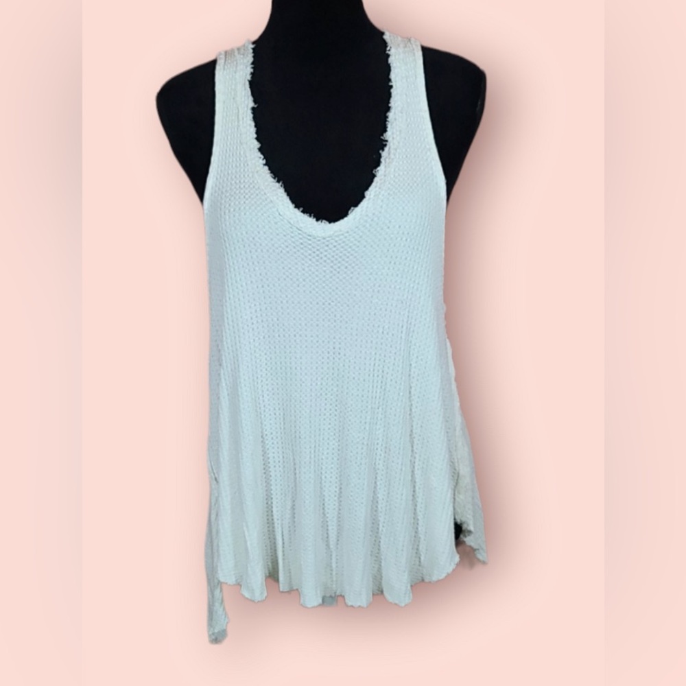 Free people white waffle knit tank top sleeveless tunic hi low